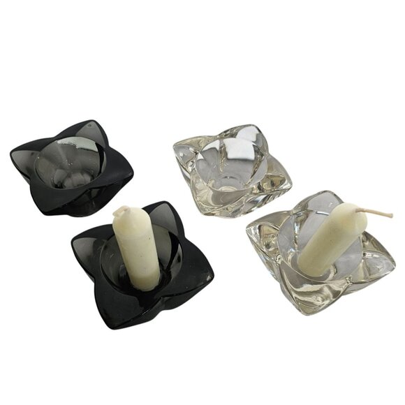 Vtg 1990s Federal Glass Taper Or Votive Candle Holders Set Of 4 Grey Clear Glass - Picture 2 of 7